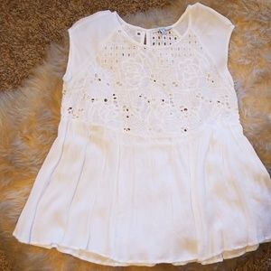 White gauzy cap sleeve summer top